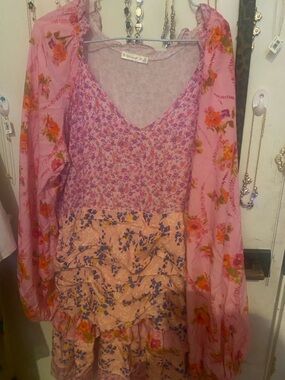 Floral Pink Long Sleeve Maxi Dress